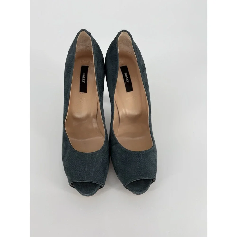 Authentic Bally Women's Blue Suede Peep Toe Cone Heel Pumps Shoes 5.5 US / 36 EU